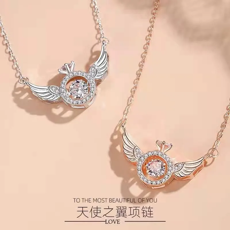 Angel Dynamic Necklace Collarbone Chain Pulsating Heart Wings Female Niche Design Simple Gold-plated Personalized Accessories