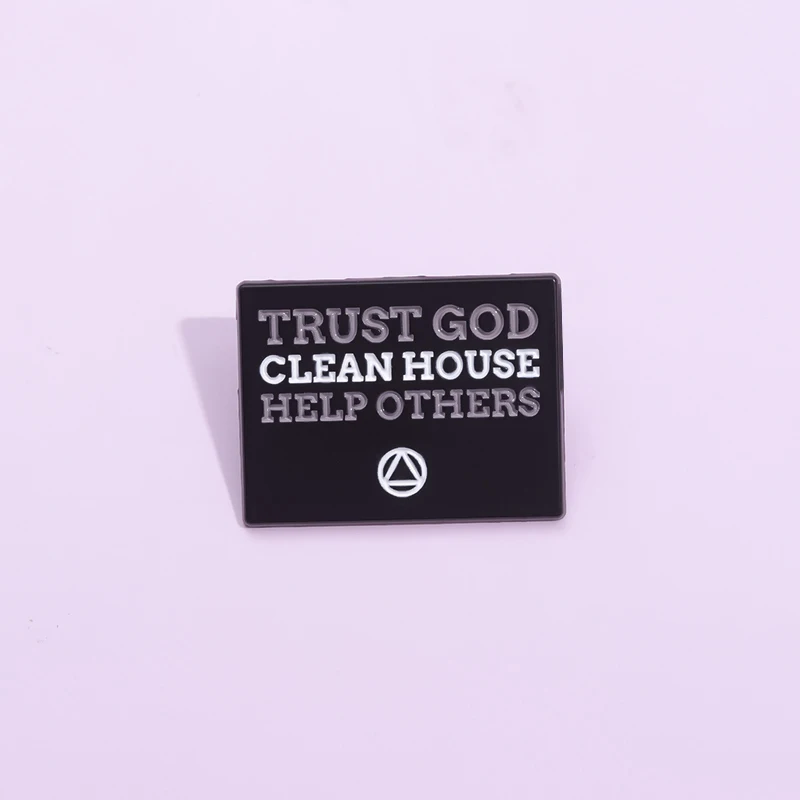 Trust God Clean House Help Others Enamel Pins Creative Square Brooch Hat Backpack Clothes Jewelry Decorative Lapel Badge Gift