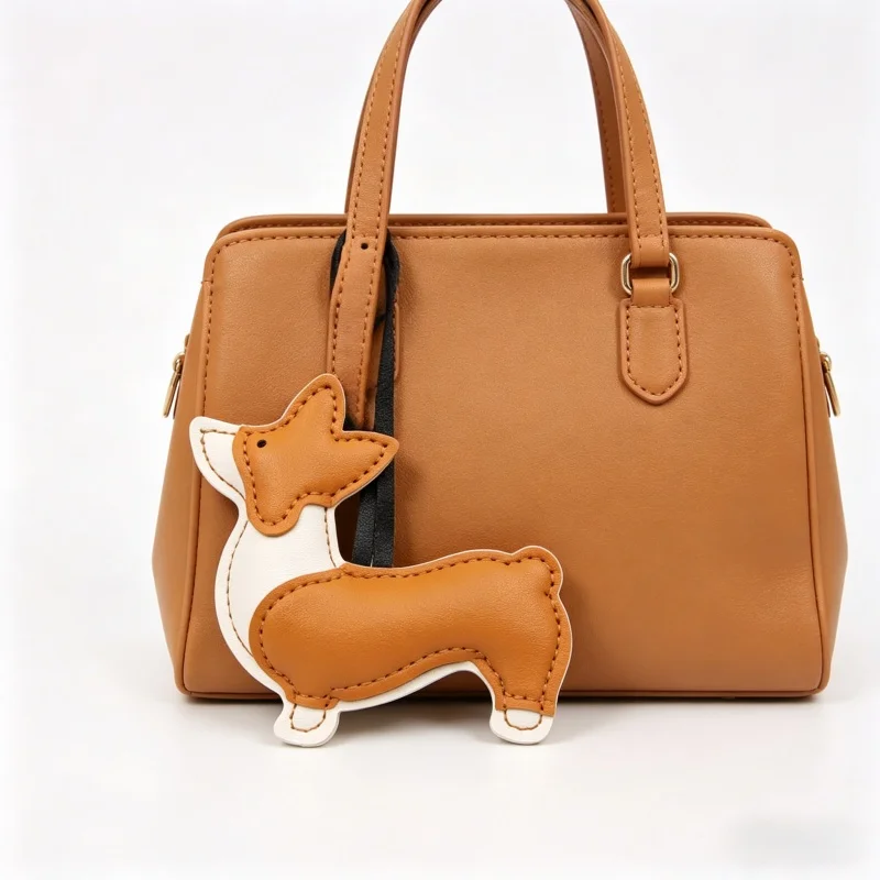 Cute PU Leather Corgi Dog Bag Pendant Shape Cartoon Keychain Kawaii Puppy Handbag Charm Ornament Hanging Decoration