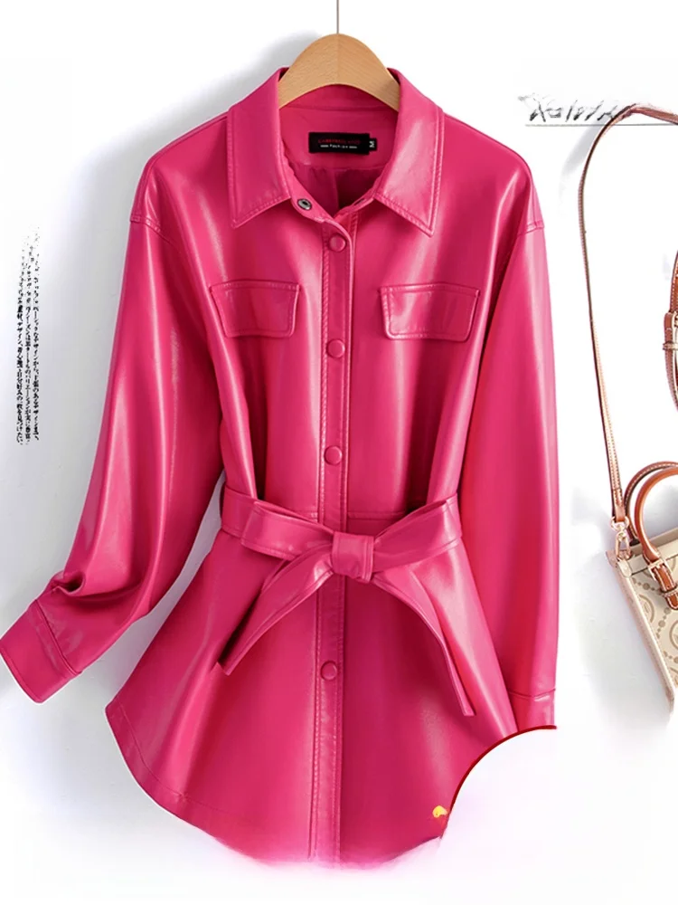 Faionable Slim Fit ort Women's Leather Jaet Large Size eepskin Coat Sli Korean Sle Haining Genuine Leather