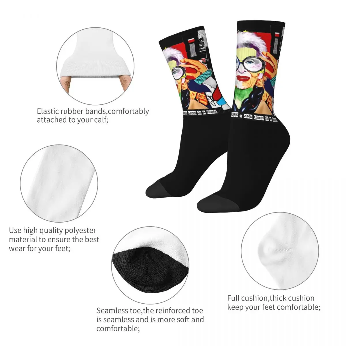 Autumn Winter Harajuku Men's Women's Iris Apfel Fashion Socks Breathable Football Socks