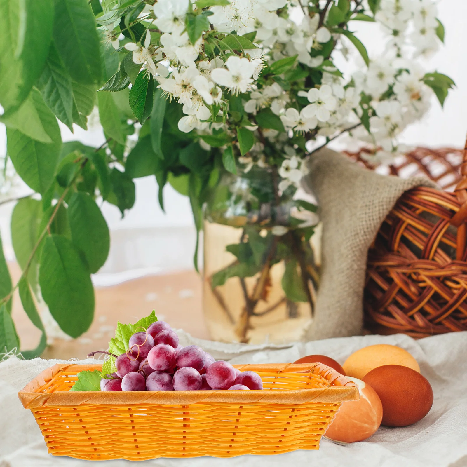 

Plastic Basket Pantry Safe Material Rattan Bread Snack Storage Decorative Wicker Fruit Vegetable Wicker Basket Set