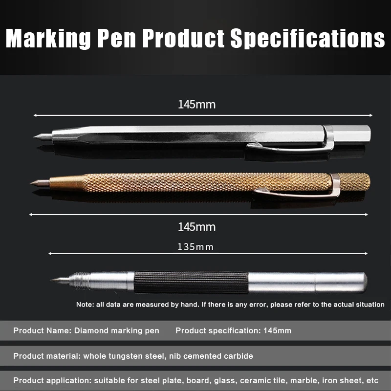 Penna per incisione con pennarello in metallo diamantato tipo 3 pezzi penna stilo con pennino in carburo di tungsteno per strumento manuale per incisione su legno in metallo ceramico di vetro