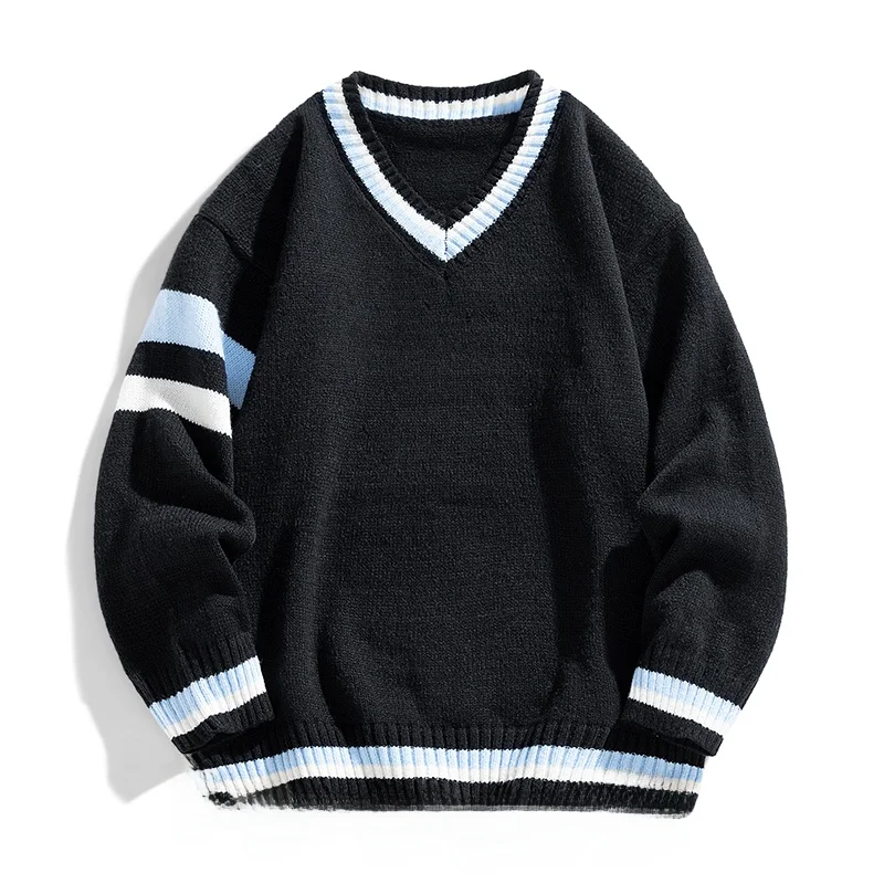 

V-Ne Knitted Sweater Men Women Autumn Winter Japanese Retro Base irt Couple Color Blo Knitted Top Loose Fit Long Sve