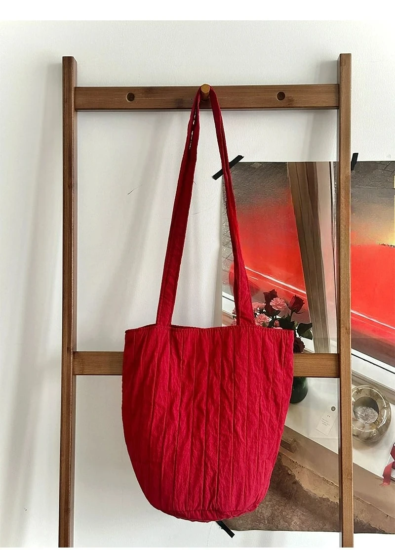 

Red Large Capacity Crossbody Bags Single Shoulder Bucket Canvas Bag for Women