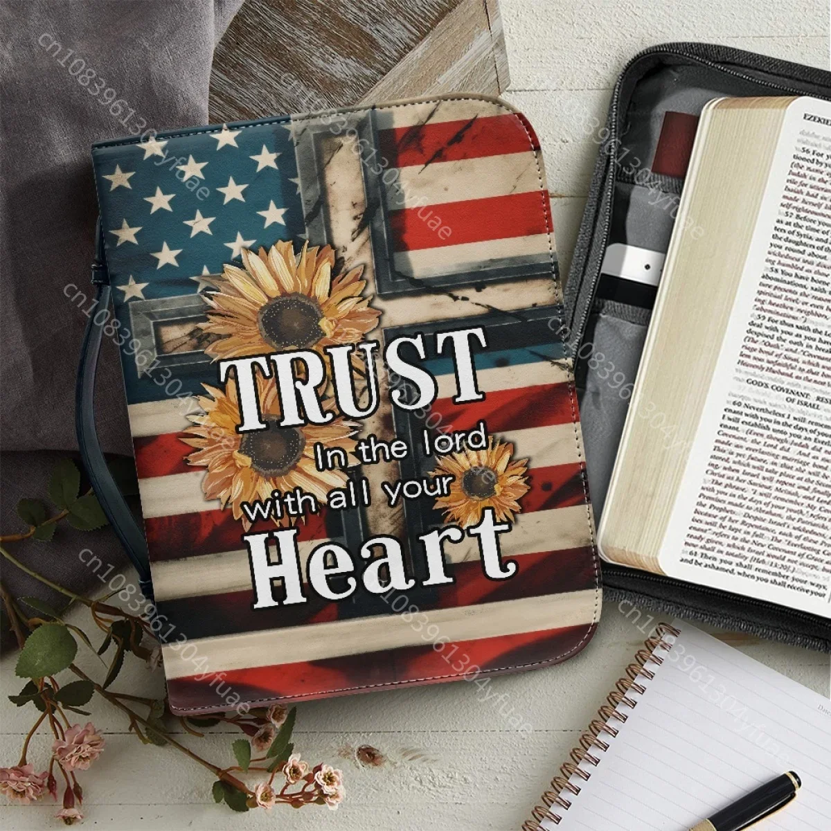 Trust In The Lord With All Your Heart Bible Bag Handbags Church Gift Christian Book Protective Cover Large Capacity Leather Bags