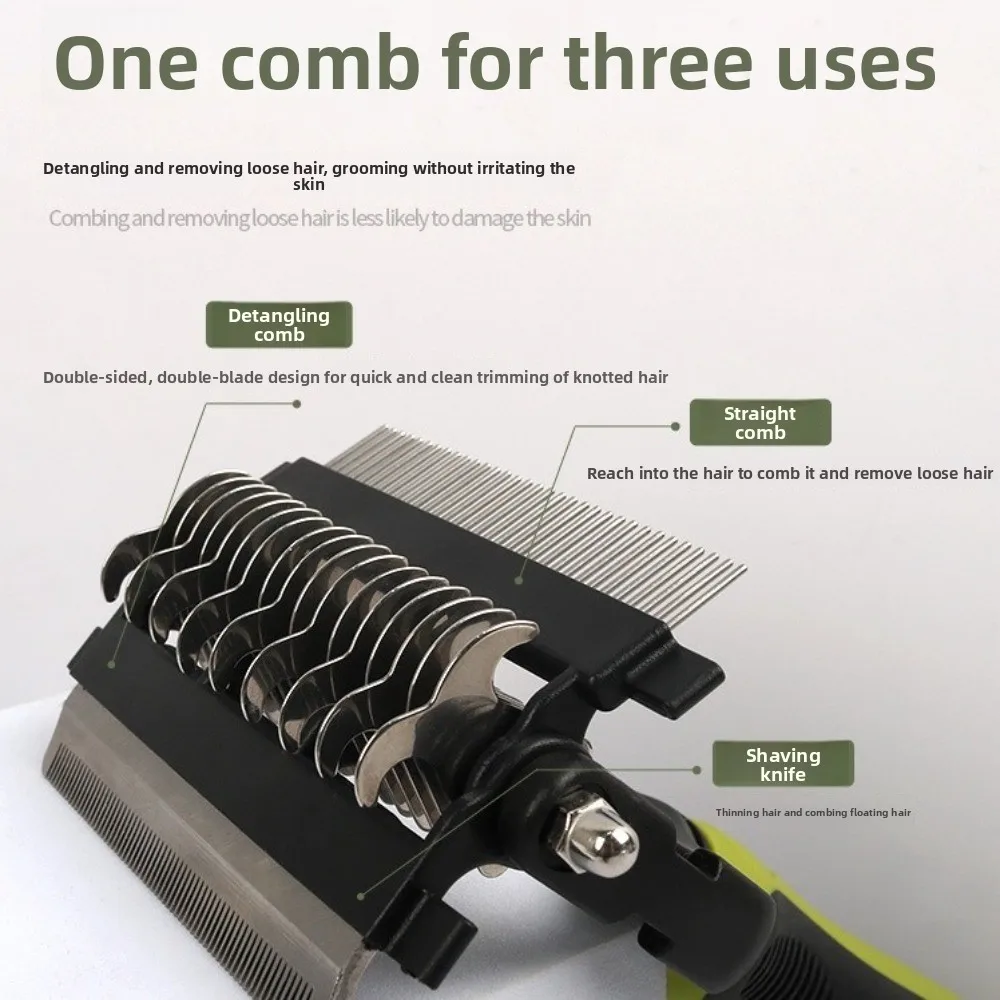 Multi-functional Dog Deshedding Brush Anti-slip TPR Handle Stainless Steel Blade Pet Fur Knot Cutter Effective Cat Hair Remover