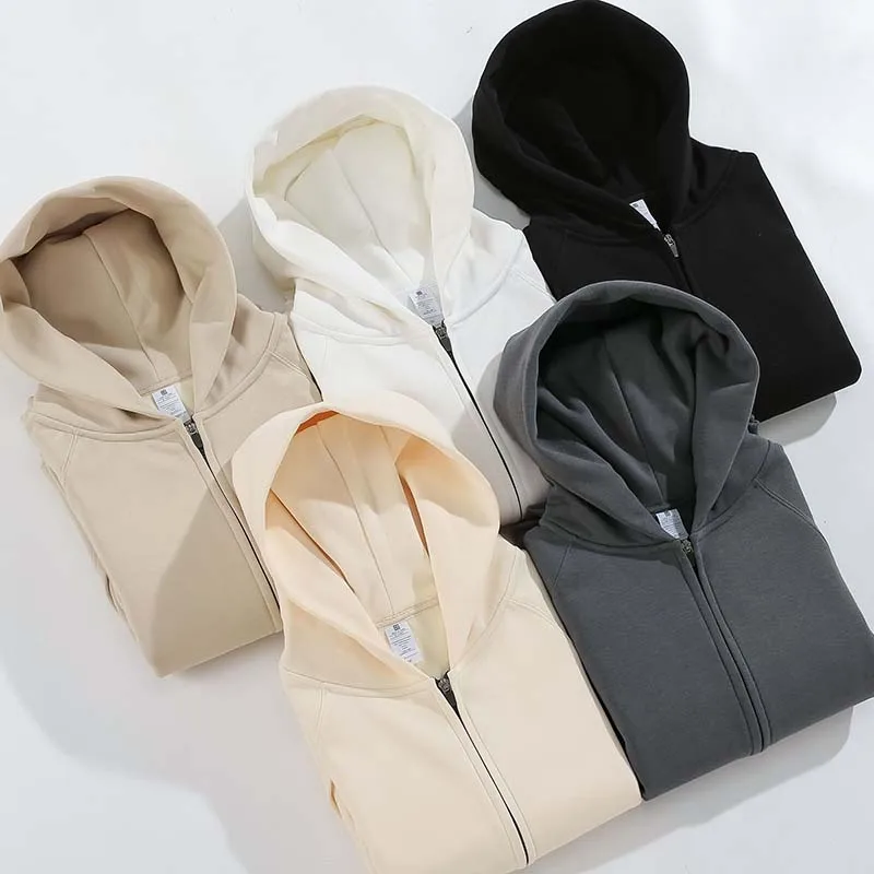 หนา600gsm Zip Up ฤดูหนาวแขนยาวผ้าฝ้ายนุ่มแฟชั่น Blank Hoodies