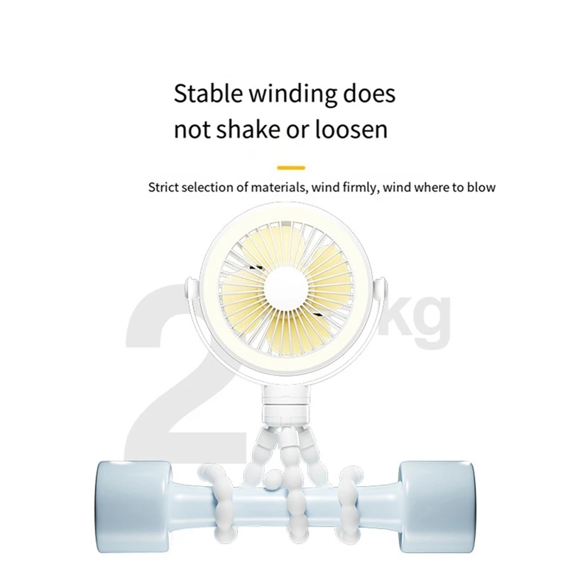 แบบพกพาพัดลมรถเข็นเด็กทารกแบบชาร์จไฟได้ Clip-On Octopus Night Light Mini Personal Handheld Portable Fan