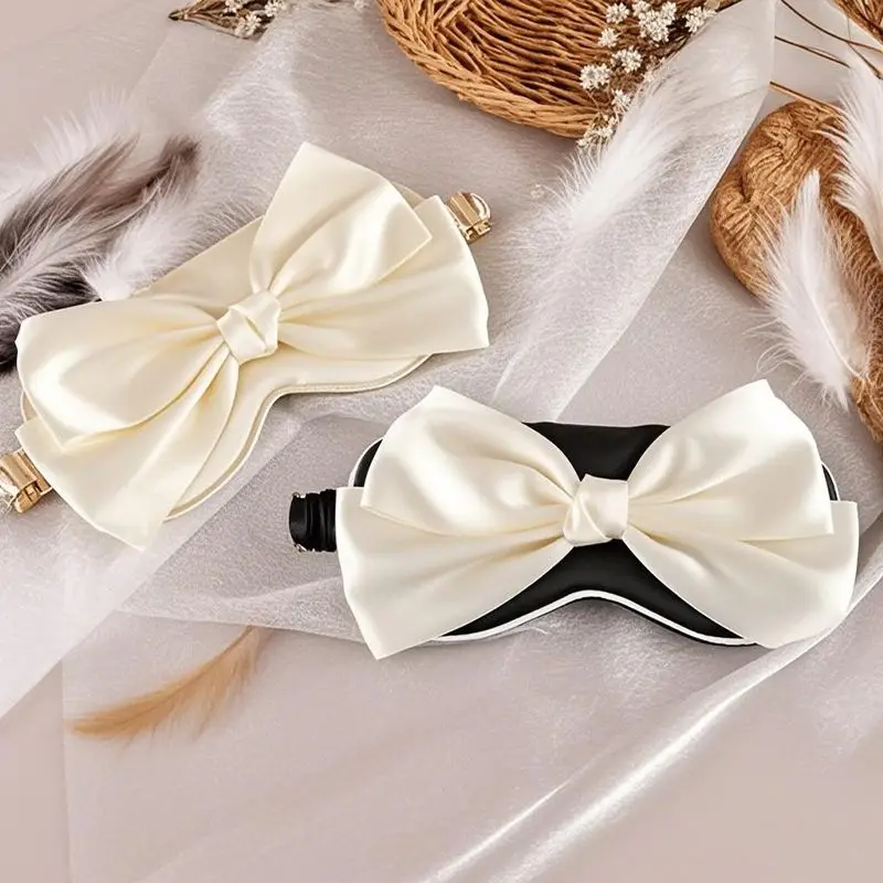 Cute Bow Princess Silk Sleep Mask Soft Breathable Light Blocking Travel Nap Eye Mask Blindfold Photo Prop Adjustable Comfortable