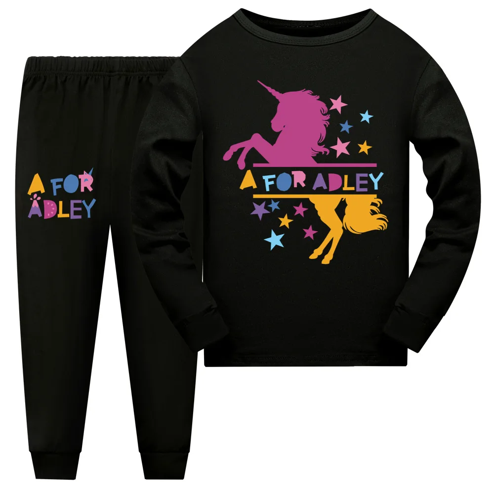 Kids Pajama Set New Autumn A for Adley Cartoon Printing Imitation Cotton Milk Silk Girls and Boys Long Sleeve Trousers 3-14Y
