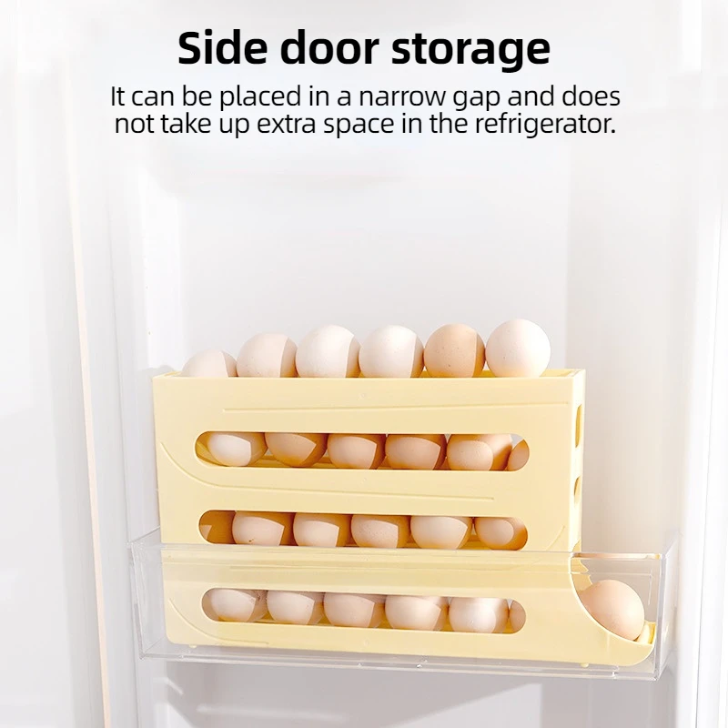 4 Tier Egg Storage Box Organizer for Refrigerator Rolling Egg Organizer Holder Fridge Storage Organizer Food Storage Container