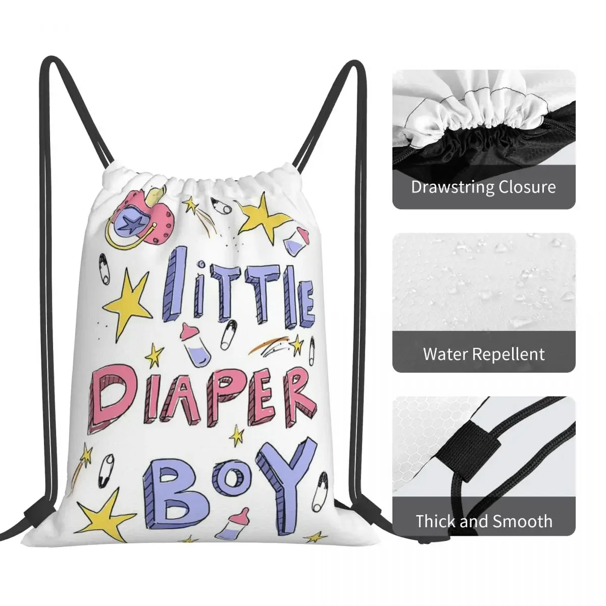 Little Diaper Boy Abdl Tshirt Backpacks Portable Drawstring Bags Drawstring Bundle Pocket Sports Bag BookBag For Travel School