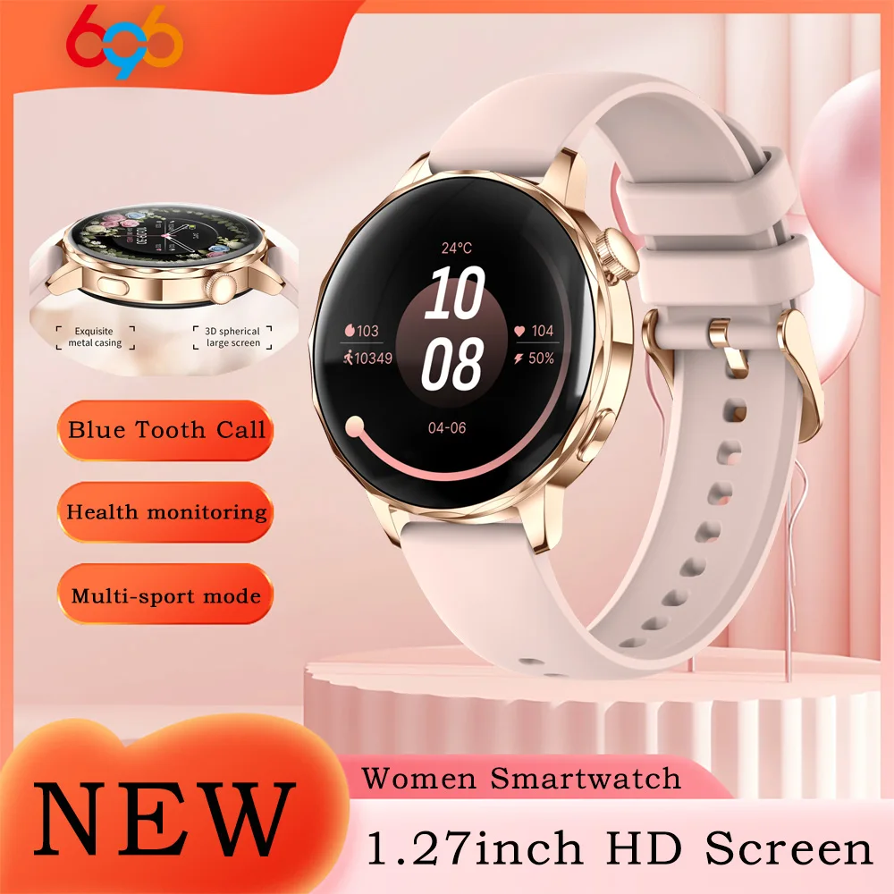 

Fashion Smart Watch Women Blue Tooth Call Sports Fitness 1.27" Bracelet Waterproof Music Heart Rate Sleep Lady Health Smartwatch