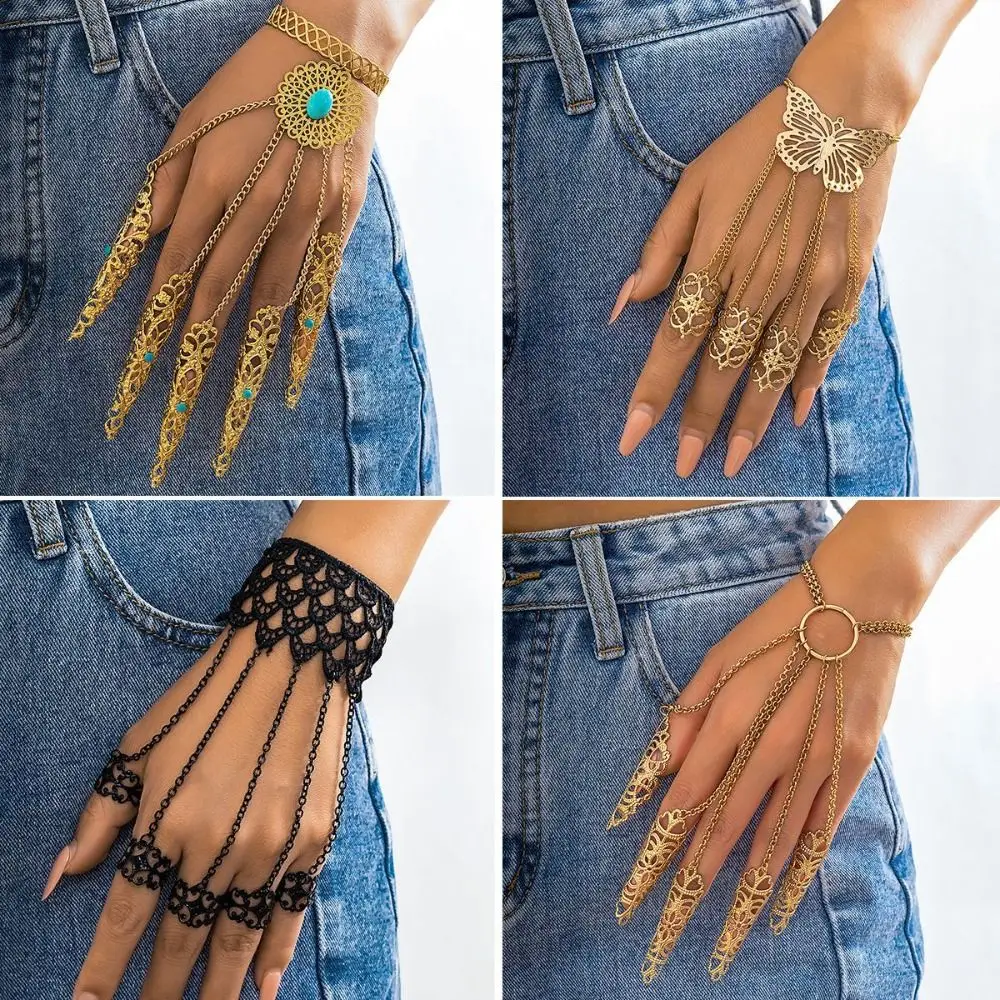 Jewelry Accessories Finger-cot Bracelet Hand Rings Korean Style Nail Rings with Bracelet Dark Series Jewelry