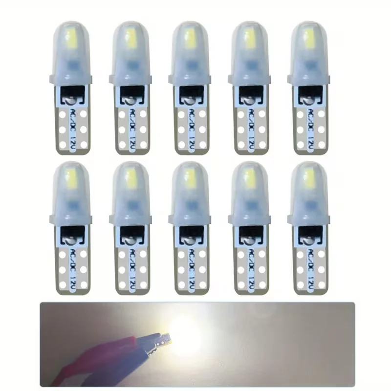 10Pcs T5 Auto Car Dashboard Lights 2 3014 SMD Reading Instrument Panel Lamp No Polarity Led Bulb White 12V DC