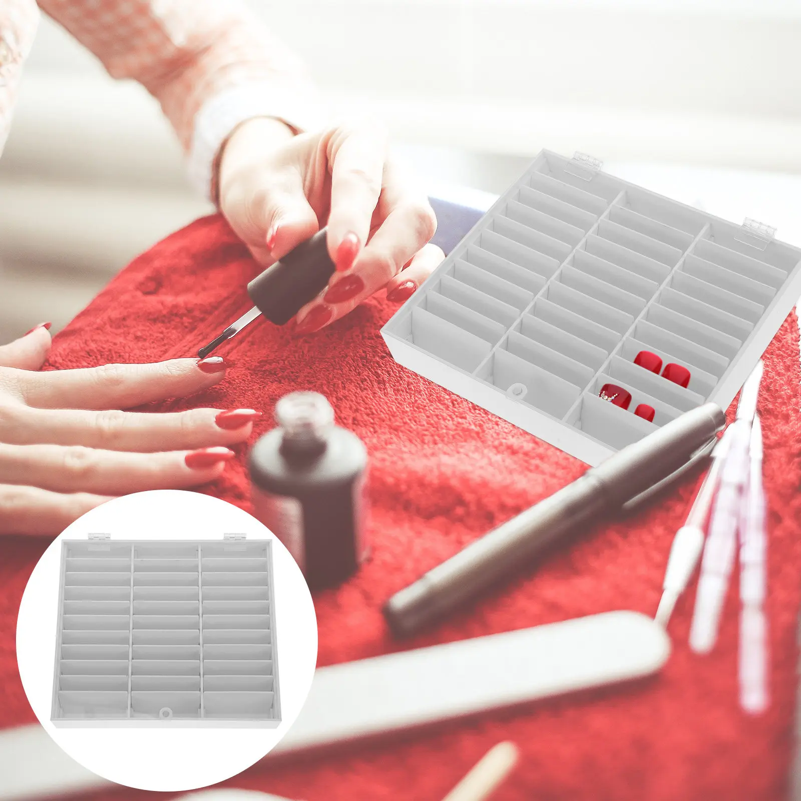 

Органайзер для акриловых ногтей на 33 ячейки, прозрачный футляр для типсов, коробка для хранения накладных ногтей и маникюрных принадлежностей