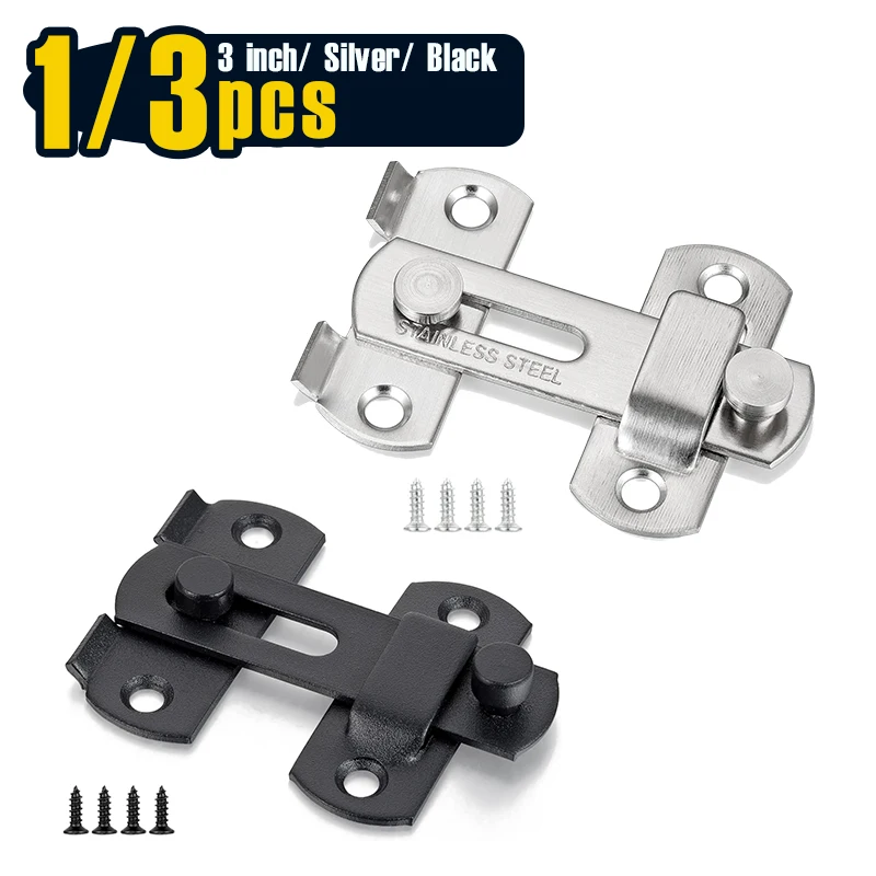 1/3 pcs, 2.75 inch Stainless Steel Heavy Duty Flip Latch Gate Latches, Safety Door Lock for Barn Wood Fence Sliding French Doors