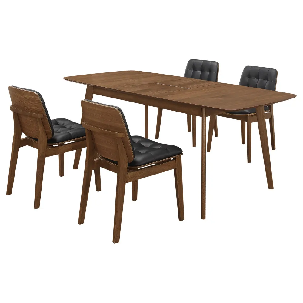 

Natural Walnut and Black 5-piece Rectangular Dining Set 1 Table 4 Chair Set