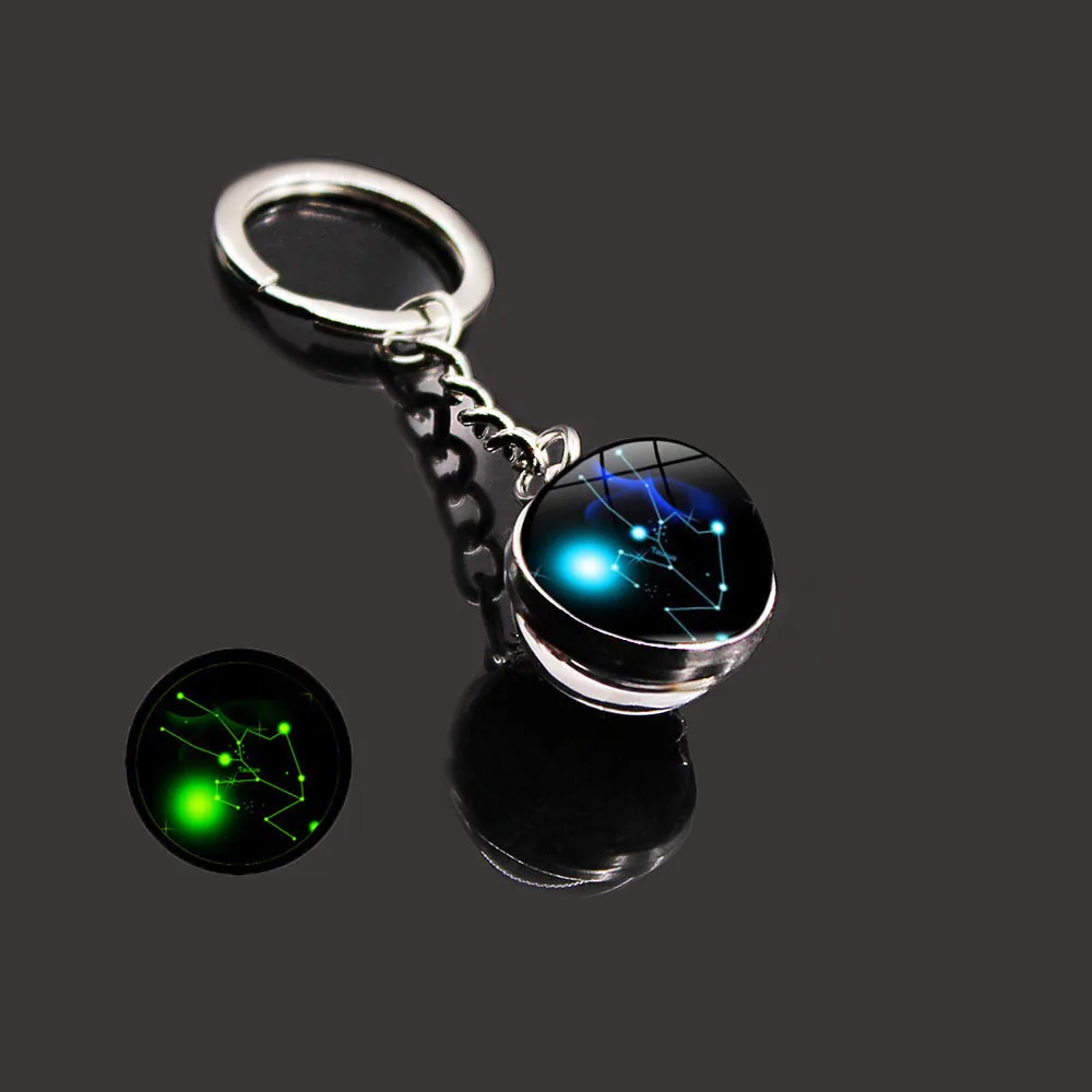 New Accessories Luminous Twelve Constellations Key Ring Time Gem Key Chain Fashion Bag Pendant Key Chain Accessories DIY Gift