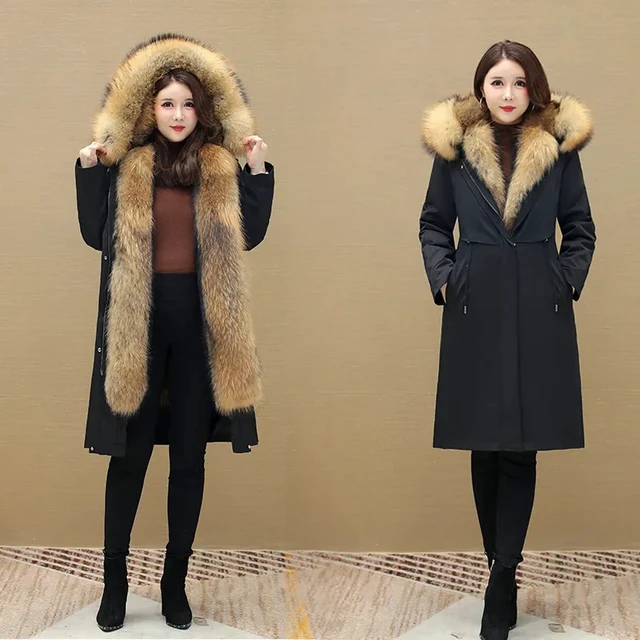 New Winter Jacket Women s Parkas Thick Warm Fur Lining Long Parke Female Fox Fur Detachable Faux