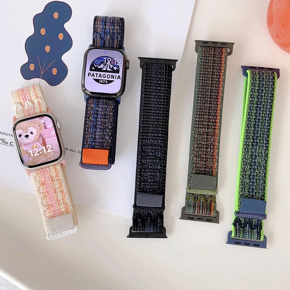 สายไนลอนสำหรับสายคาด Apple Watch 40มม. 44มม. 49มม. 45มม. 41มม. 38มม. 42มม. 44มม. สร้อยข้อมือสำหรับ iWatch Series 9 8 7 6 5 4 3 ULTRA 2 BAND