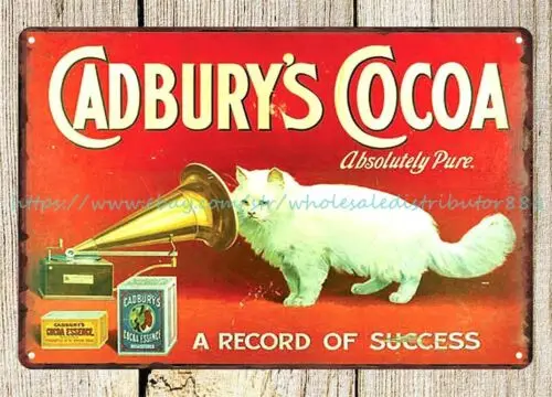 Cadbury s Cocoa Absolutely Pure A Record Of Success cat metal tin sign