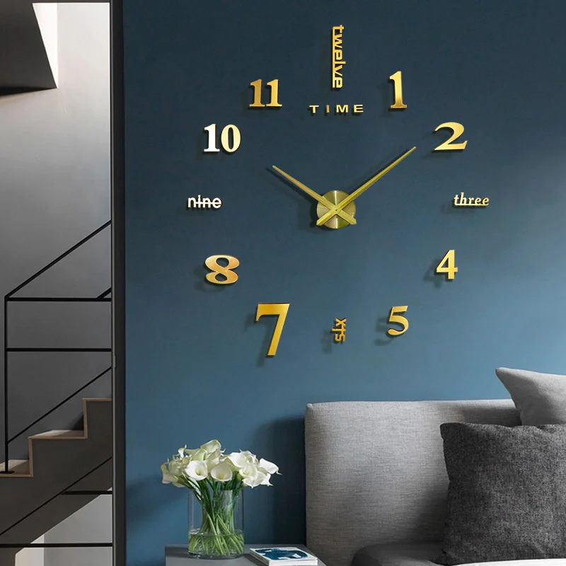 

White/Gold/Black Large 3D Wall Clock Home Decorative Mirror Wall Sticker Clock Creative Wall Clock For LivingRoom Acrylic Number