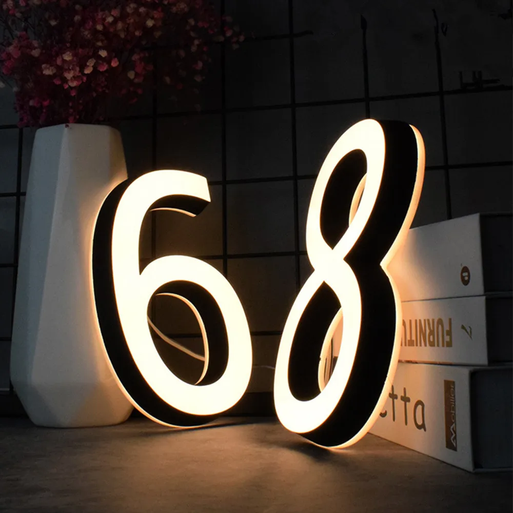 3D Acrylic Luminous House Numbers LED Light Shop Sign Plate Outdoor Waterproof Hotel Home Address Door Plates Dropshipping