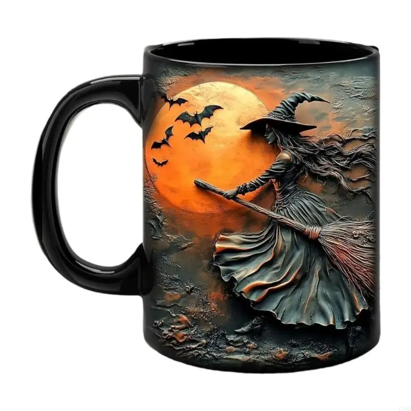 F19B Handcrafted Witches Styles Ceramic Coffee Cup Halloween Kitchenwares With Bright 3D Detail 3D Witches Halloween Cup