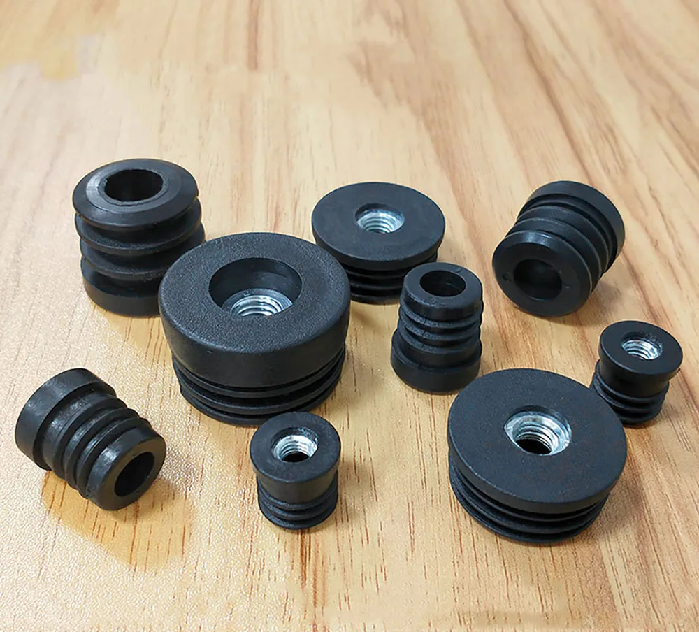 4pcs Black Round Plastic Pipe Plugs With M6 M8 Nut Spin-In Type Foot Pad Adjustable Furniture Hole Leg Balance Wheel Accessories