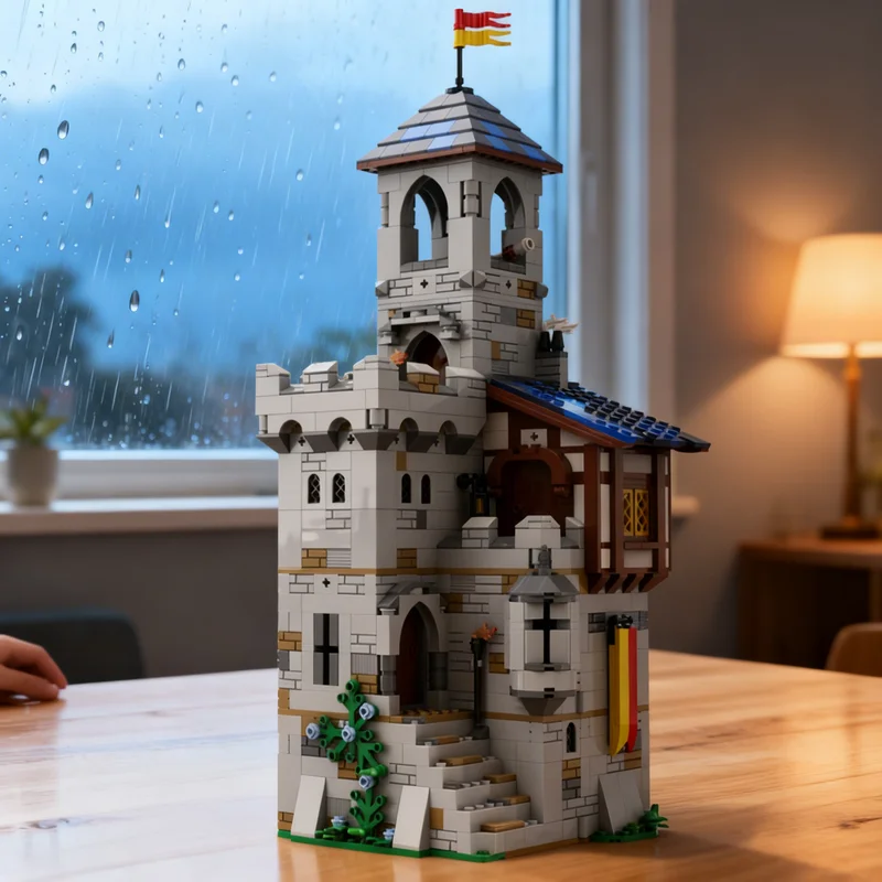 1366pcs MOC Modular Castle Keep Lion Knights Medieval Fortress Model Building Blocks Module Diorama Figure Ship Robot Toy Gift