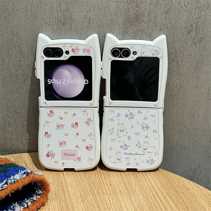 

Flower White Phone Case for Samsung Galaxy Z Flip 6 5 4 3 Protective Back Cover for ZFlip4 ZFlip5 ZFlip6 Case