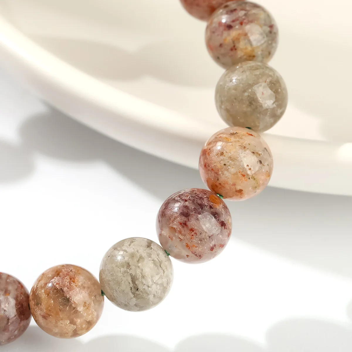 Natural Maillard Color Phantom Bracelet Fashion Joker Single Circle Round Beads Crystal Stone Hand String Women's Lucky Jewelry