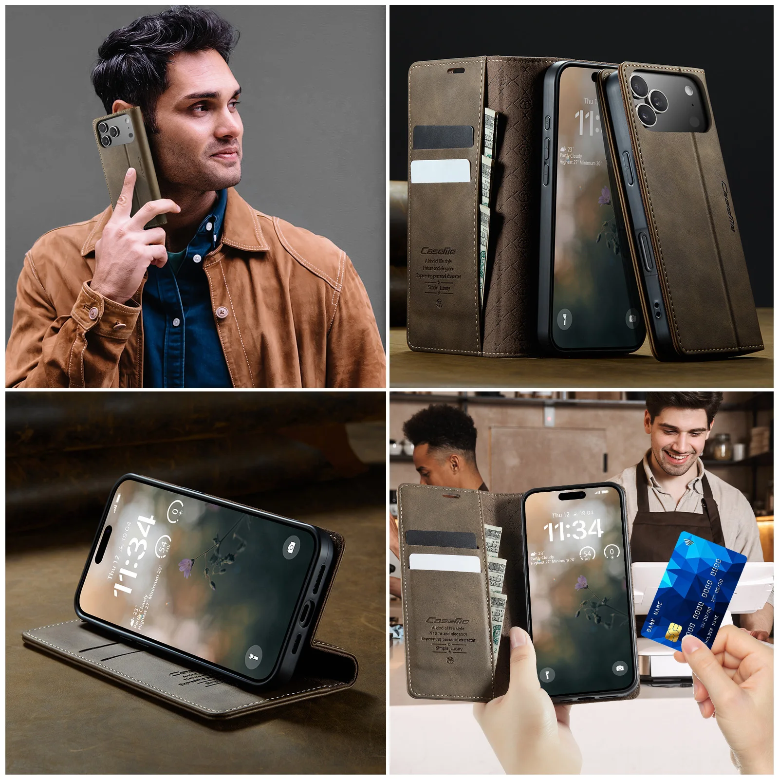 

Caseme-033 Magnetic Wallet Case For iPhone 17 16 15 14 13 11 12 Pro Max Mini 6 7 8Plus Flip PU Leather Case Card Slots Money Bag