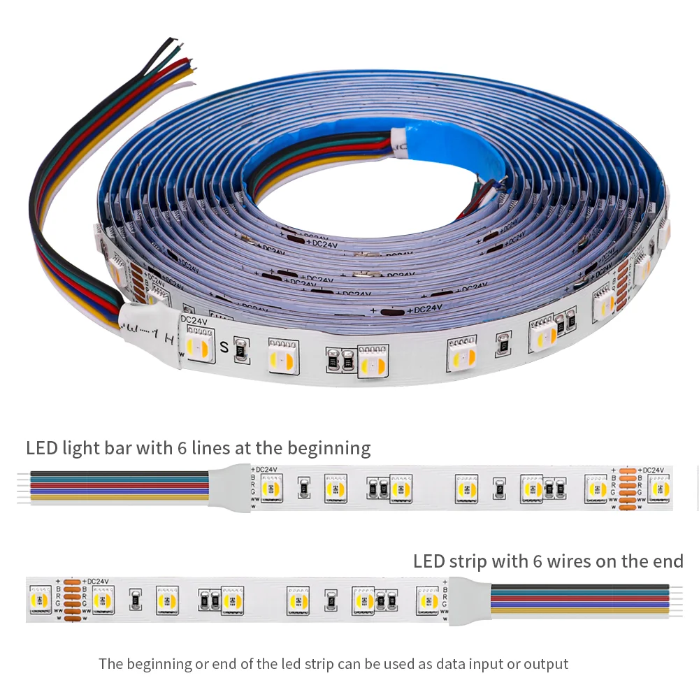 Tira de luces LED 5M 5050 en 1, cinta de luz Flexible RGBCCT RGBWW, 60, 96Leds/m RGB + W + WW RGBW RGBWW 2700K-6500K, DC12V/24V