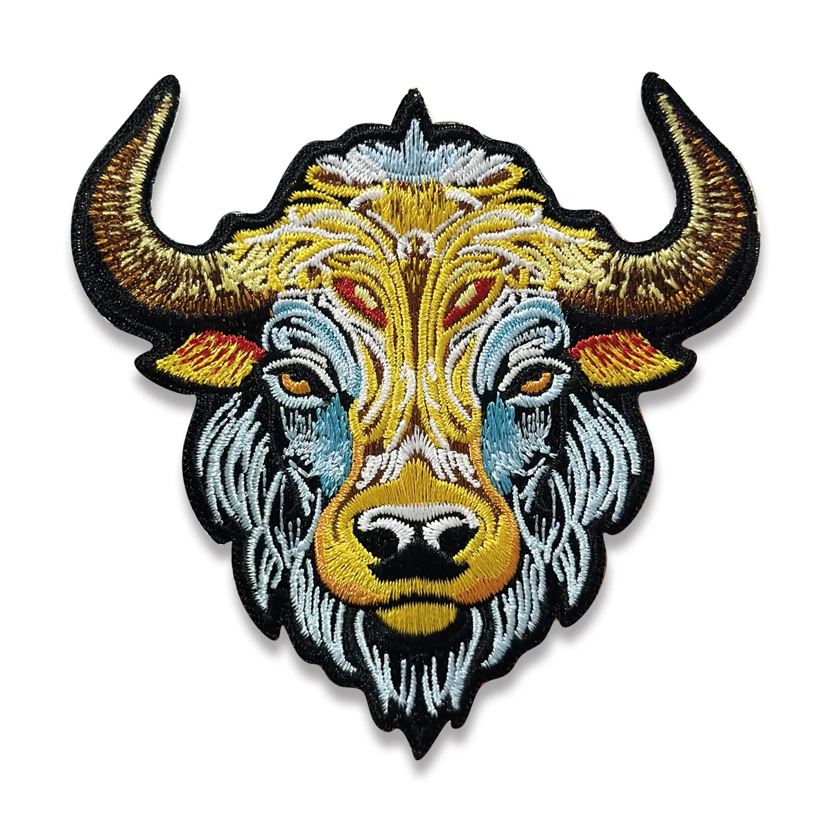 Gold Yak Cow Head Embroidery Patches for Clothing Cool Biker MC Rider Colorful Animal Badges for Vest Backpacks Caps Decoration