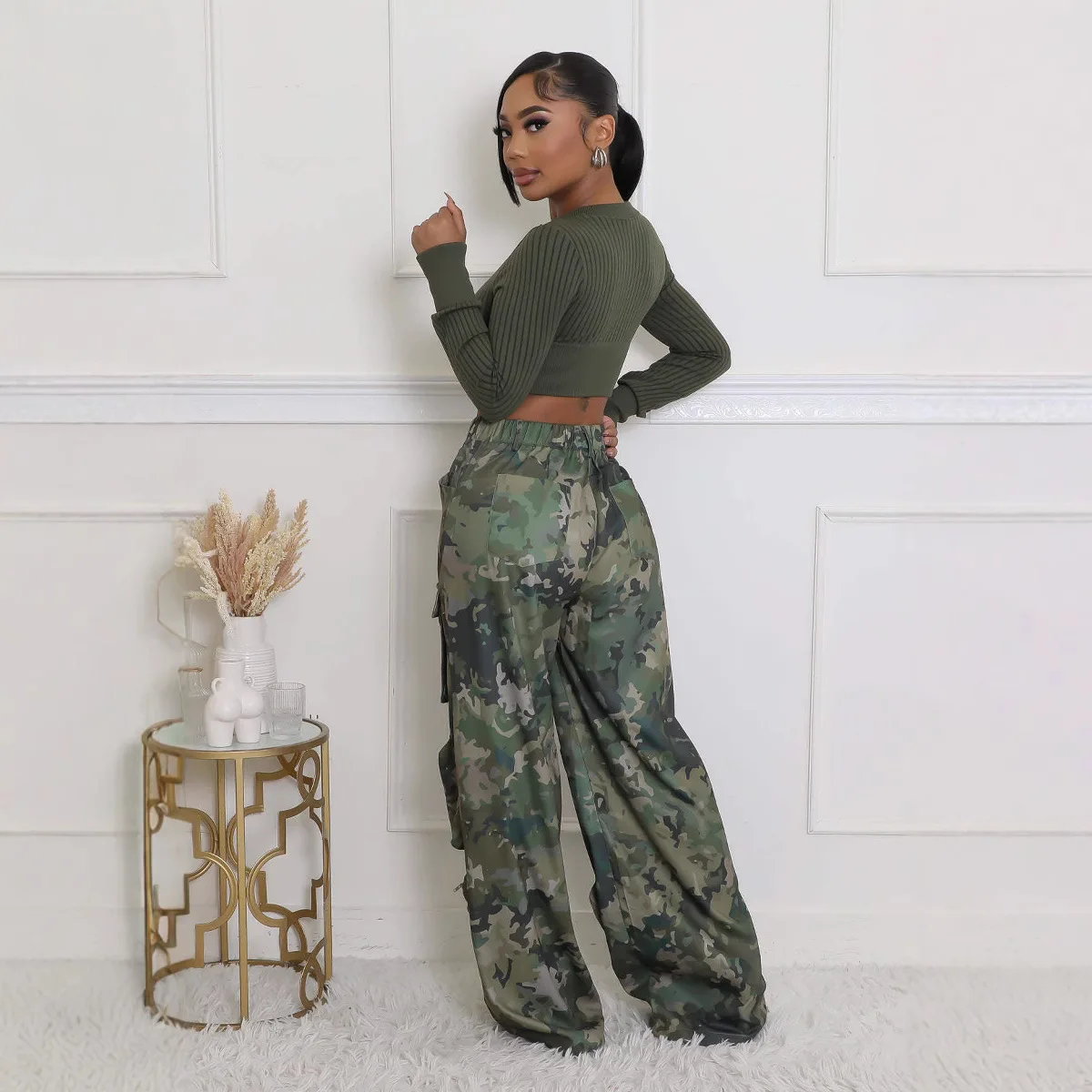 Long Pant Women Camouflage Cargo Pants High Waist Straight Trousers Y2k Streetwear Casual Loose Maxi Splice Pockets Party Club