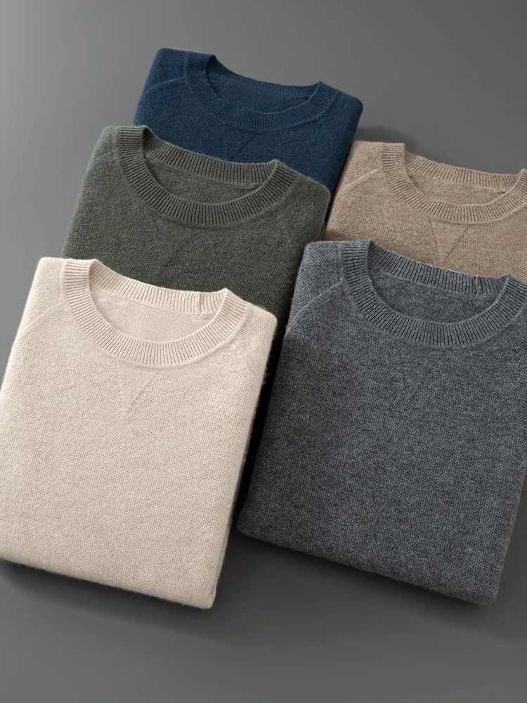 

Men 100% Cashmere Sweater Autumn Winter O-Neck Knitted Pullovers Smart Casual High-End Cashmere Shirt Loose Large Size Basic Top