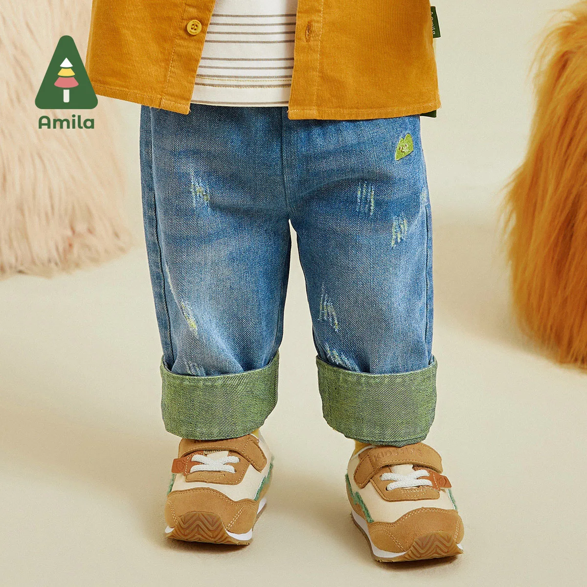 Amila Baby Pants 2023 New Autumn Casual Children Foot Seam Design  Dual Color Inside And Outside Loose Girl Boy  Kids Clothes