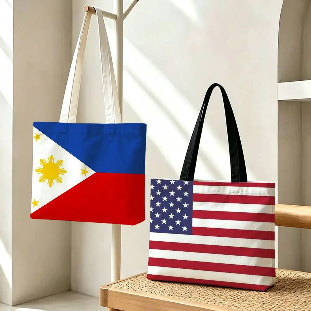 Global World Countries Flags Collection Storage Bags Double-Sided Print Large Tote Bag Durable Beach Picnic Foldable Gift Eco