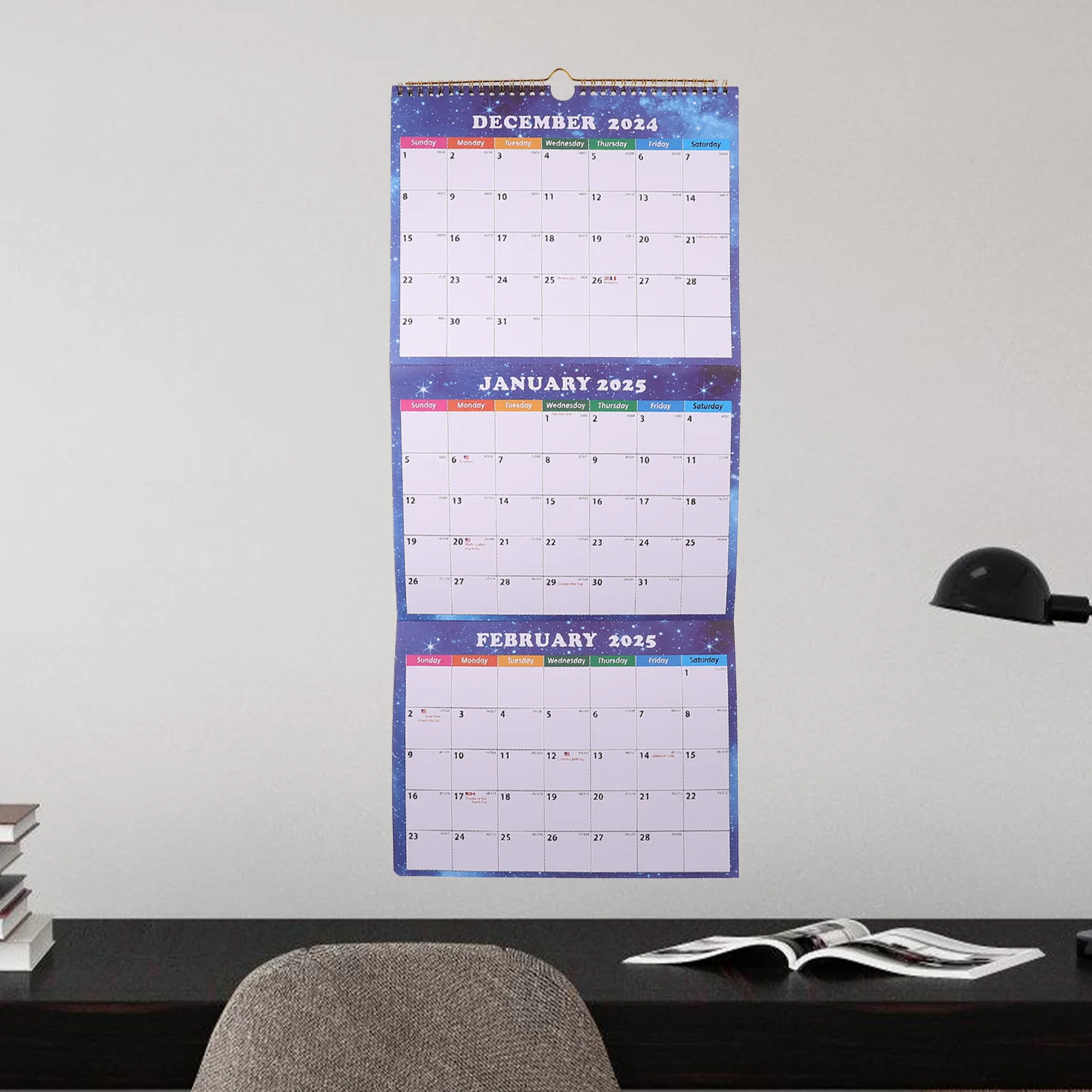 Foldable Wall Calendar Mini Three Month Large Display for Classroom Paper Monthly Big Calender Office