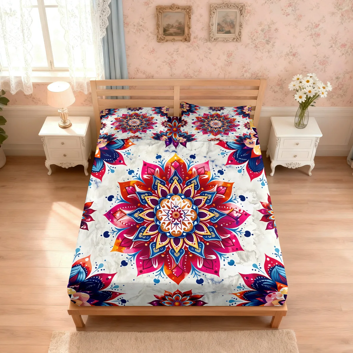3pcs Retro Bohemian Pattern Printed Coreless Bed Sheet Set Multi Size Soft Bed Cover Bedroom Bedding Decoration
