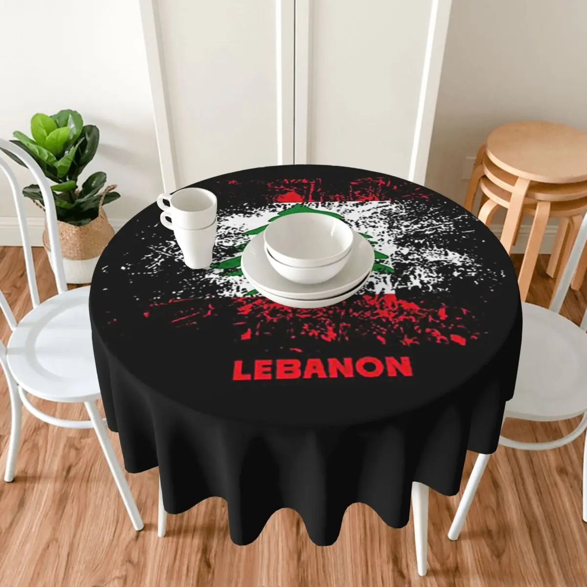 لبنان المائية لبنان العلم اللبناني الزي مقاوم للماء مفرش المائدة المستديرة Oilproof مفرش طاولة غطاء الطاولة 60 بوصة