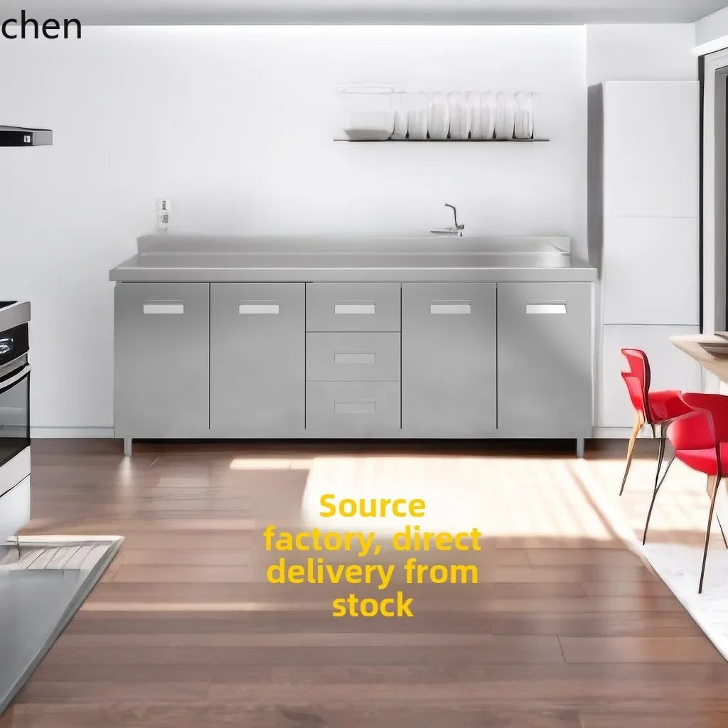 304 Stainless Steel Cabinet Kitchen Cabinet Integrated Dishwashing and Vegetable Cutting Worktop with Integrated Stove