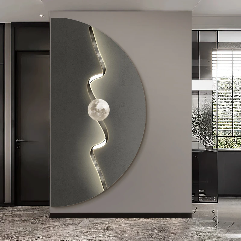 Half-moon-shaped moonlight wall lamp for entrance hall with light, modern and luxurious style, featuring geometric sophisticatio