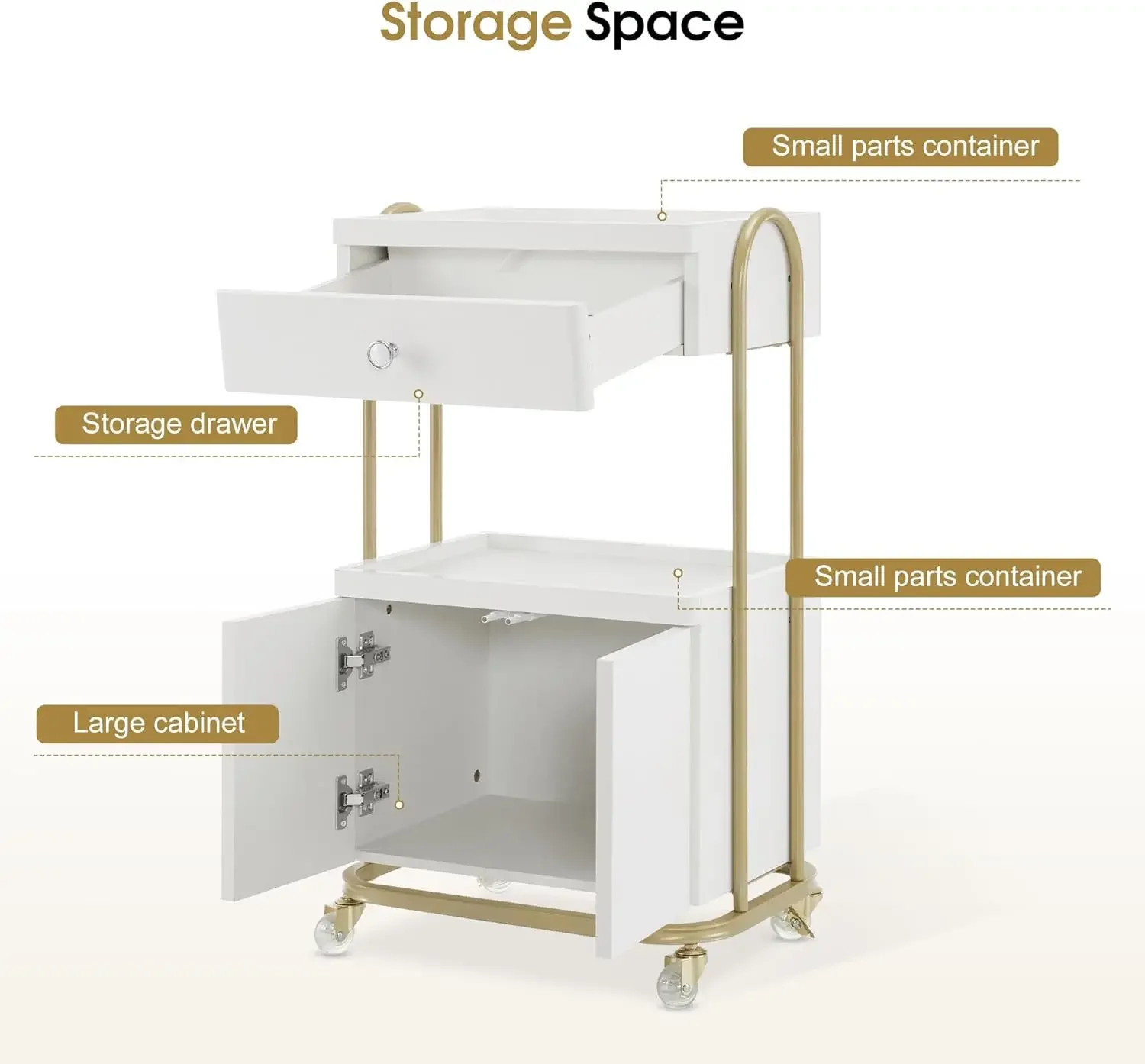 Chariot de Salon avec Roues Universelles, Chariot de Rangement Roulant avec MEL, Outil de Salon de Coiffure, Évaluation pour Coiffeur, SPA Métal Tr