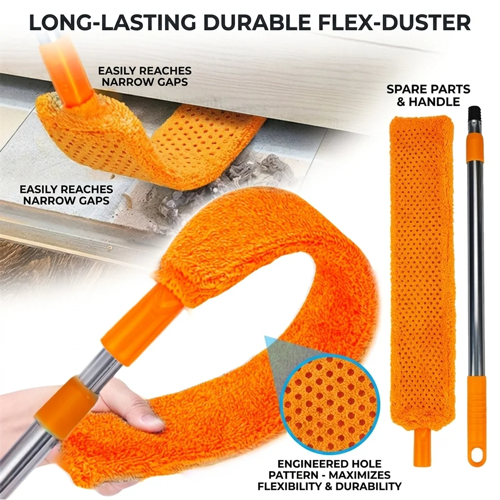 Brosse à poussière flexible sous-meuble avec long manche, brosse à poussière en microfibre pour nettoyer sous le lit, outil de nettoyage réutilisable et lavable