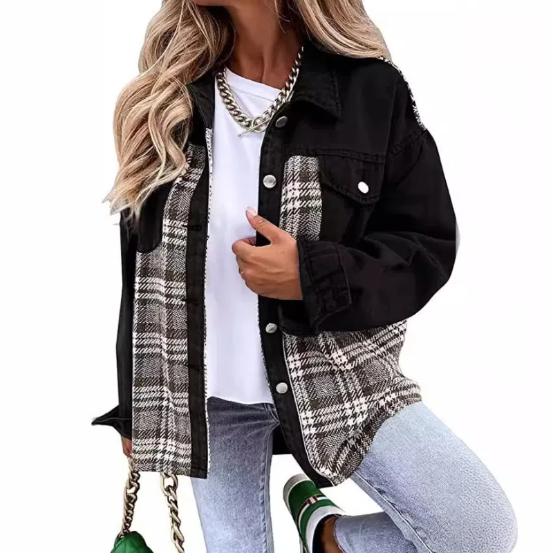 Cowboy Jacket Long Sleeved Checkered Button Down Shirt Jacket Top