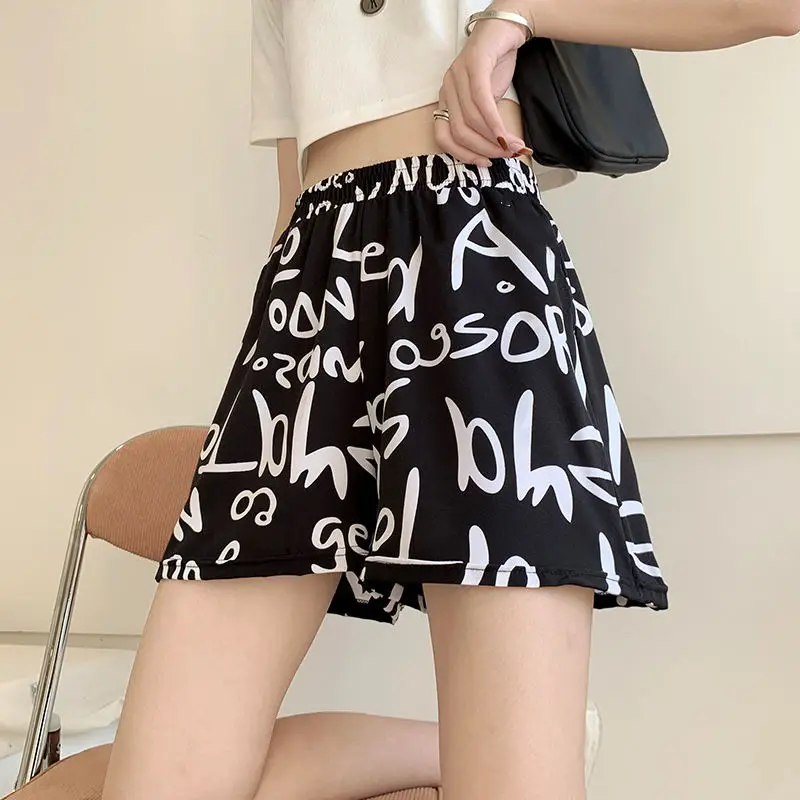 fashion new letter casual elastic waist pants summer Shorts loose Ice silk breathable Women's Clothing